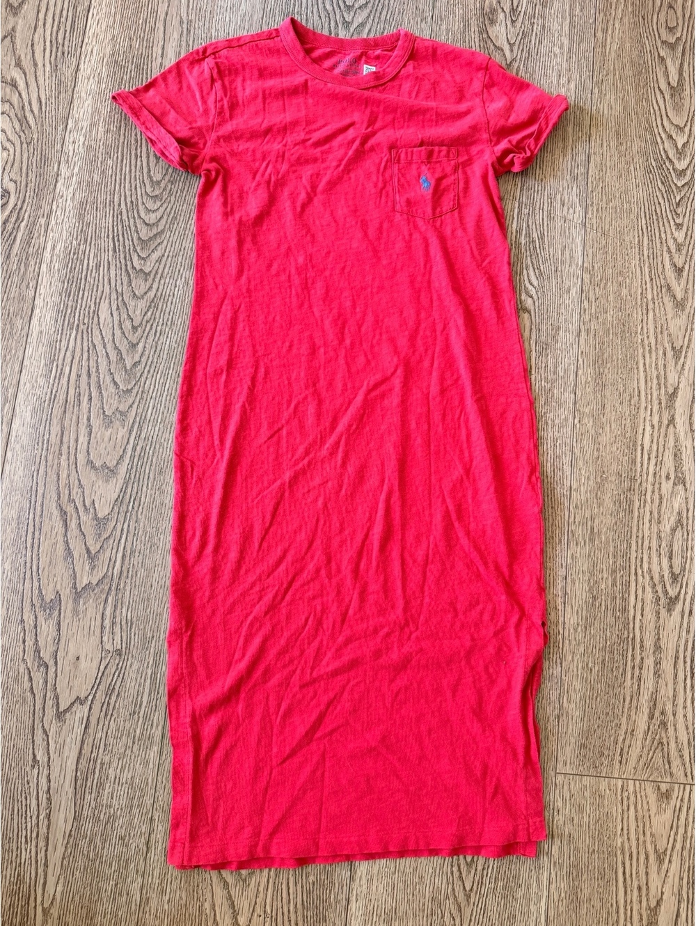Polo Ralph Lauren Coral Red Cotton Pocket T-Shirt Midi Dress Size XS